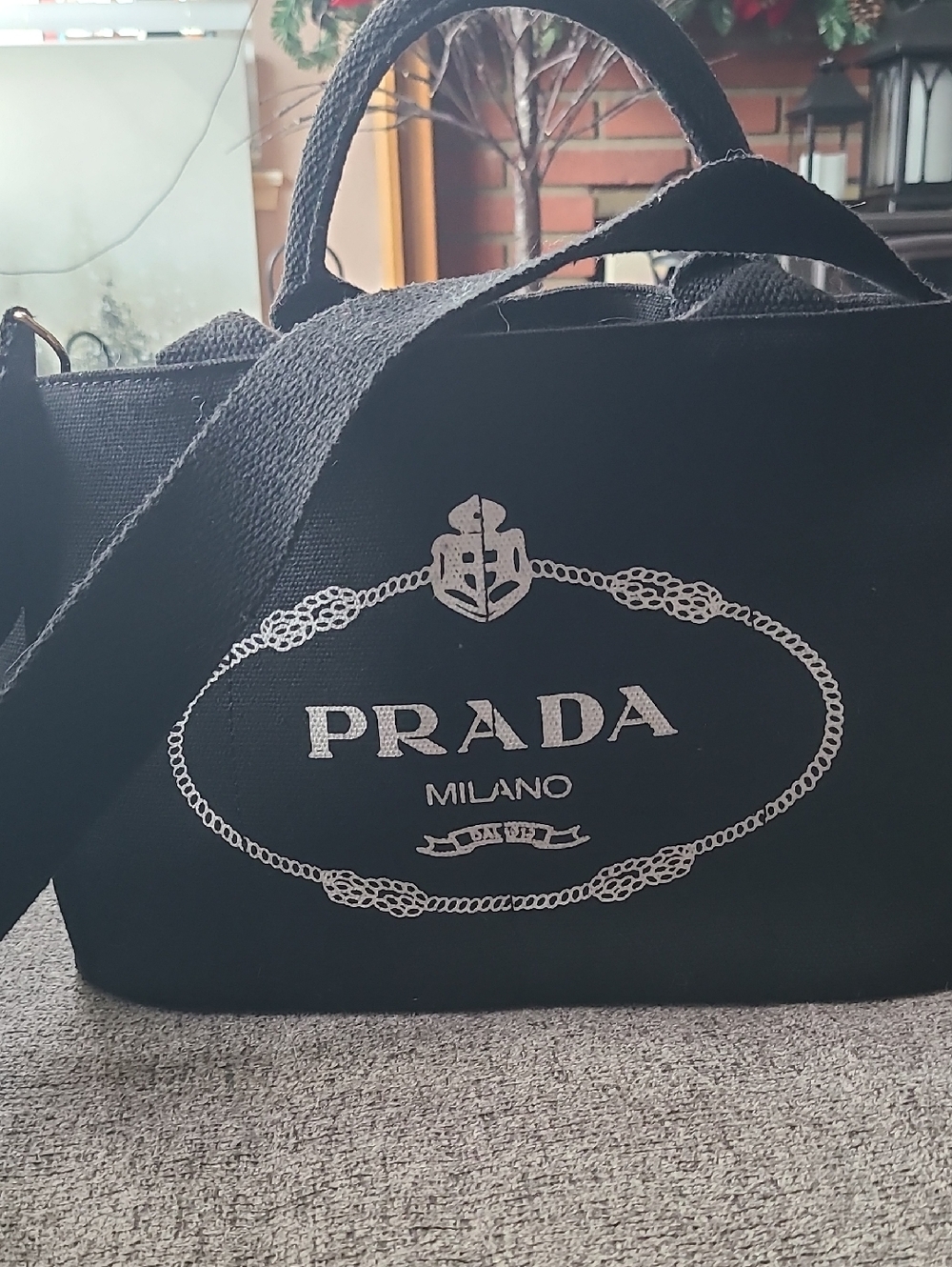 Prada Black Canvas Milano Logo Tote CANAPA